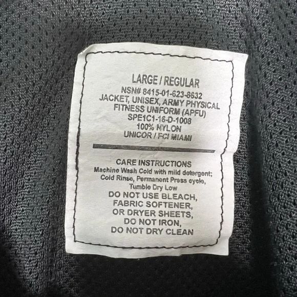 Army Physical Fitness Uniform Jacket Mens Large Black Yellow Nylon Full Zip - Picture 4 of 6